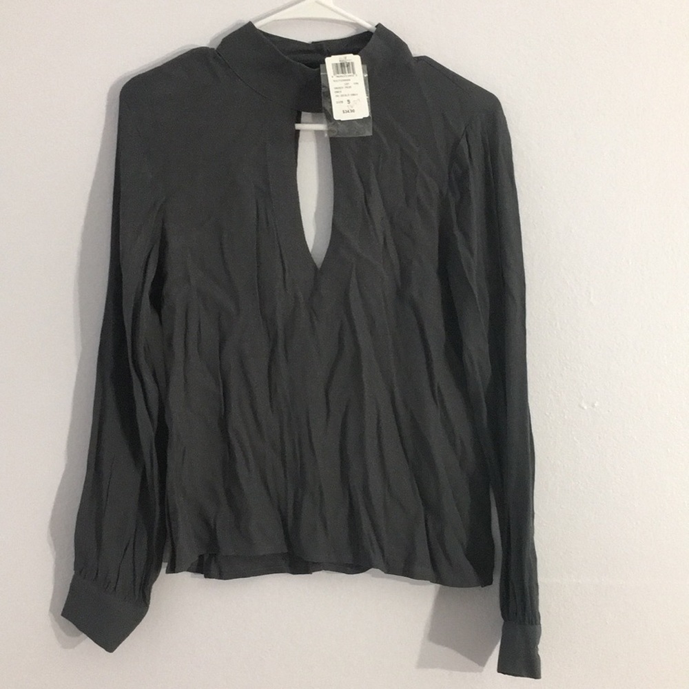 Dark Gray Long Sleeve Keyhole Shirt